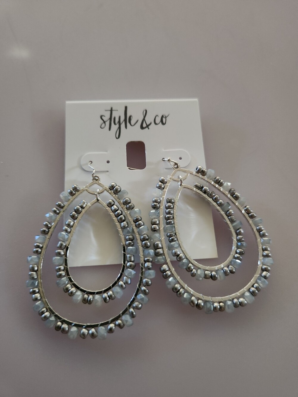 Style & CO Teardrop Double Beaded Dangle Earrings NWT MSRP $24.50